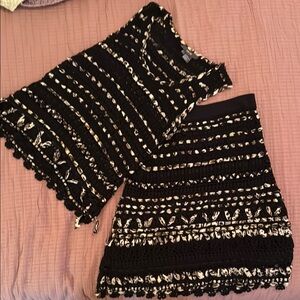 Per Se Black and Animal Print Crochet Top and Skirt Set-EUC